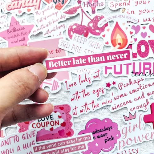 50 Pcs Pink Preppy Aesthetic Quote Stickers – Waterproof Vinyl Matte Motivational & Romantic Decals for Scrapbook, Laptop, Journal, Mirror, Gift – Cute Feminine Affirmation Sticker Pack - color: Romantic Quote