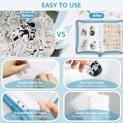 A5 Sticker Storage Organizer Binder Collecting Book Album, Blue - color: blue