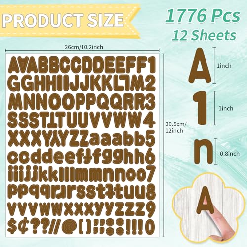 Alphabet Stickers - 1'' Inch Brown Letter Stickers, Self-Adhesive, Vinyl, Mailbox Numbers, for Bulletin Boards, Classroom, Home Decor (Pack of 2) - color: Brown, size: 1Inch (Pack of 2)