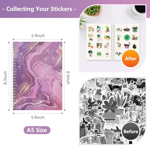 A5 Reusable Sticker Book Collecting Storage Album for Adults, Pink - style: Pastel Marble Pattern