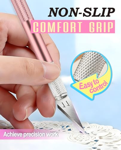 DIYSELF Exacto Knife Set with 10 Extra #11 Blades, 6-Inch Metal Ruler, Pink - color: Rose Gold-10blades