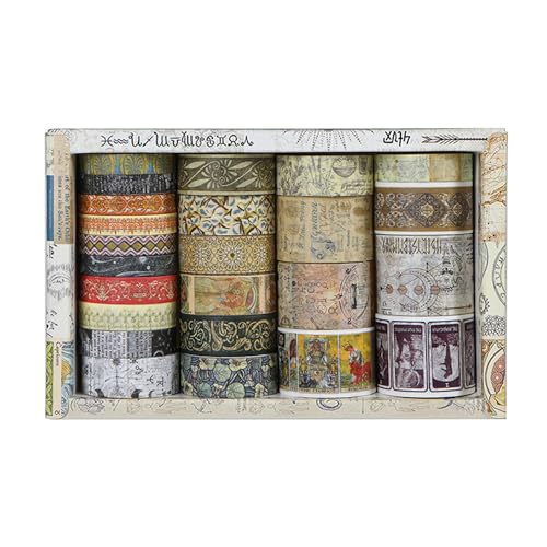 Vintage Washi Tape Set - 24 Rolls Arts Adhesive Tapes Assorted Retro Decorative Masking Tape Sets for Craft, Kids, Scrapbook, DIY, Gift Wrapping (12-Mystic Tarot) - color: 12-Mystic Tarot