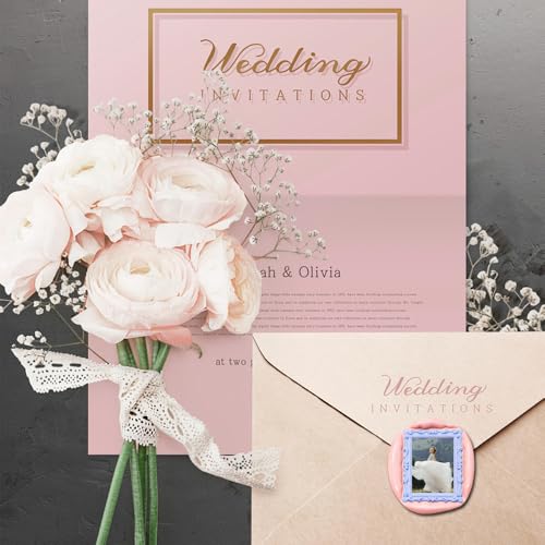 YOLAKIS Frame Wax Seal Stamp with Rosewood Handle Vintage Floral Photo Frame Wax Stamp Ideal for Wedding Invites Gift Wrapping Envelopes & Christmas Cards Decor - size: 3D Frame Stamp, style: 3D Frame Stamp 05