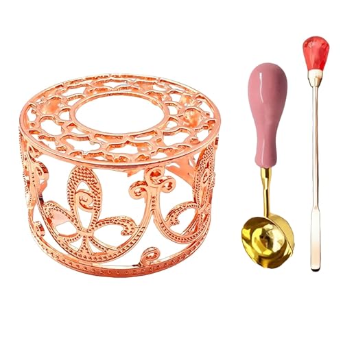 3Pcs Wax Seal Warmer Sealing Kit Spoon Melter Pot Accessories for Stamp Seals Melting Wax Rose Gold Metal Stove Set with Stirring Tool for Wedding Envelope Craft