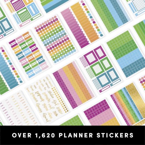 PAPERAGE Planner Sticker Accessories, Multicolored & Gold Foil Stickers for Planners, Calendars, Journals & Notebooks, (Rainbow Theme), 25 Sheets, Over 1,680 Stickers Per Pack - color: Rainbow