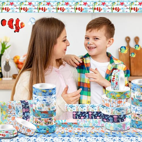 Adirasenotek Ocean Washi Tape Set 12 Rolls,Decorative Tape Washi Tape,Tropical Style Sea Animals Ocean Party Decorative Tape Sticker for Scrapbook Journal DIY Art Crafts Gift Wrapping