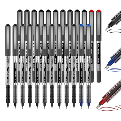 Shuttle Art RollerBall Pens, 25 Pack(21 black 2 blue 2 red) Fine Point Roller Ball Pens, 0.5mm Liquid Ink Pens for Writing Journaling Taking Notes School Office - color: 21 black+2 blue+2 red, size: 1 Count (Pack of 25)