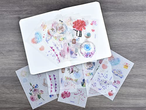 ZDOLAKIDS 12 Sheets Aesthetic Romantic Washi Sticker Set Love Stickers foring Wedding Envelopes Journaling Invitation Card Making Album Picture Frame Decals Journal Planner Agenda Diary Calendar - color: K