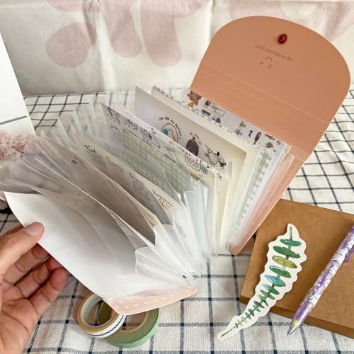 Ticker Storage Organizer with 13 Expandable Pockets, Multi-Layer Desktop Sticker Binder for Scrapbook Essentials and Coupon/Tickets Organizer, Large Capacity for Thick Sticker Album (Pink) - color: Pink