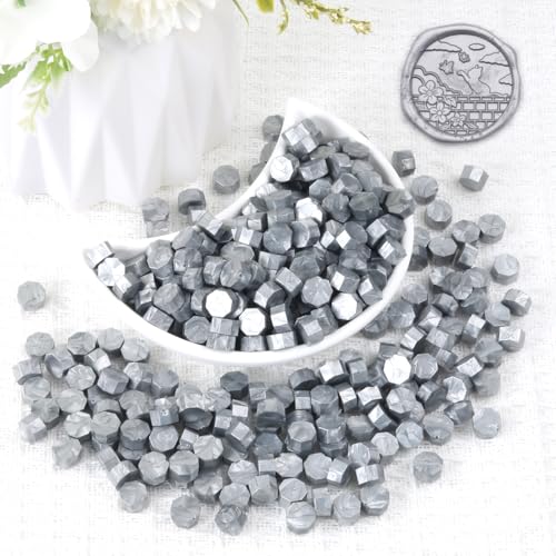 Metallic Silver Wax Seal Beads, HOSEALING Premium 360pcs Sealing Beads for Wax Seal Stamp, Silver Sealing Wax Pellets Refill Pack for Wax Seal Kit, Wedding Invitations, Envelope Letter Sealing - color: Silver