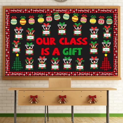 Christmas Bulletin Board Decoration Set Xmas Gift Boxes Cutouts Classroom Decoration Xmas DIY Photo Craft Cutouts Christmas Tree Bulletin Boards for Holiday School Class Chalkboard Wall Decor Supplies - style: Christmas Gift Boxes