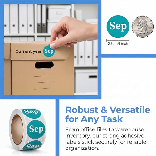 12 Rolls 6000 Labels Round Month Stickers-1 Inch Color Coded Monthly Adhesive Labels for Inventory Management and Organization, 500 Pieces Per Roll