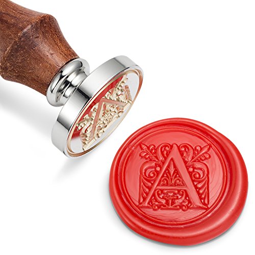 Mceal Wax Seal Stamp, Large Seal 1 1/5"(30mm) Dia, Silver Brass Head with Wooden Handle, Regal Letter A to Z Series (Letter A) - color: A