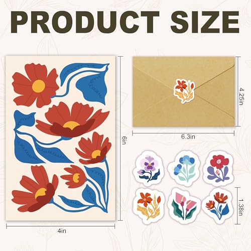 24 Pack Abstract Floral Greeting Cards, 8 Flower Designs Blank Note Cards with Envelopes, Blank Cards Assortment Box for All Occasions, Wedding, Appreciation, Bridal Shower, 4x6 in
