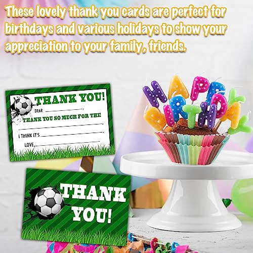 Soccer Thank You Cards, Football Themed Fill In The Blank Thank You Card, Thank You Notes for Boys Girls, Sport Birthday Party Favors Supplies (20 Set of Cards with Envelopes) - B05 - color: Soccer 01