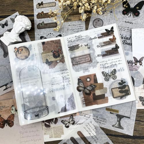Sticker Book for Adults, 180pcs Vintage Washi Stickers for Journaling and 20 Sheets Adhesive Scrapbook Papers for Scrapbooking Aesthetic Butterfly Scrapboook Stickers for Bullet Junk Journal Supplies - color: Butterfly