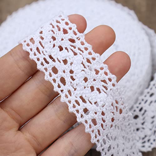 White Lace Ribbon 12 Yards Cotton Sewing Lace Trim Crochet for Crafts, Gift Package Wrapping, Bridal Wedding Decoration, Scrapbooking Supplies - color: White, size: 1.1 inch*12yards