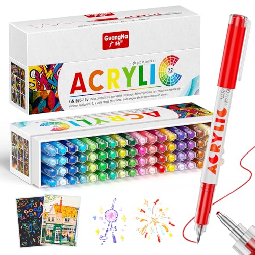 72 Colors Acrylic Gel Pens for Coloring with 30% More Ink | 1mm Fine Tip, Smooth Writing & Automatic Ink Control, No Bleed Ballpoint Pens for Black Paper, Drawing, Doodling, Journaling