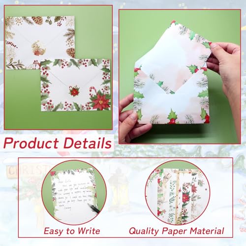160 Pcs Stationery Paper Set Including 50 Matching Envelopes 50 One Sided Stationery Writing Papers 60 Round Dot Sticker for School Office Supplies,10 Design, 5.5 x 8.25 Inch(Christmas) - style: Christmas