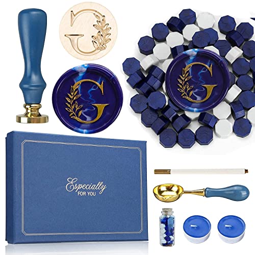 SWANGSA Botanical Leaves Letter G Wax Seal Stamp Kit with Sealing Wax Beads - size: Stamp Kit, style: G