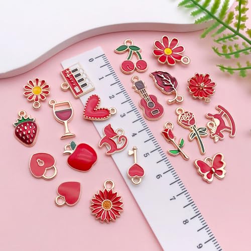 Youdiyla 40pcs Enamel Charms Alloy Metal Charms for Jewelry Making Necklace Bracelet Earring DIY Accessories - color: Red