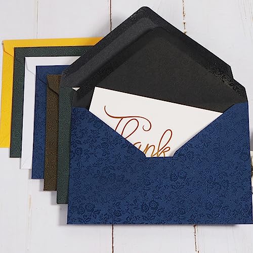 50 Pieces A7 Envelopes 5x7 with Gold Stickers, Rose, Navy Blue | Vines Flower Texture Pattern, V Flap Luxury Mailing for Invitations, Wedding, Graduation, Baby Shower - color: Rose - Navy Blue