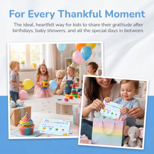Blue Thank You Card For Kids, 20 Pack Thank You Notes Cards With Envelopes, Fill In The Blank Colorful Birthday Party Greeting Cards, Baby Shower Party Decor Decorations, 01 - color: Blue