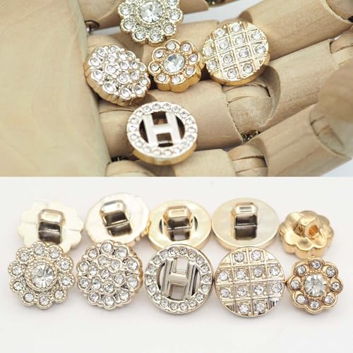 80PCS Plastic Embellishment Buttons with Rhinestones Set for Coat，Suits，Knitting Sweaters, Sewing Crafting, Replacement, Handmade Crafts stored in a Plastic Box（5 Styles Mixed）