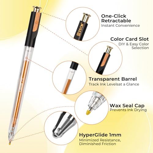 Yellow Retractable Glitter Gel Pens, 12 PCS Large Capacity Metallic Ink Pen | 1 mm Fine Point Smooth Writing Color Gel Pens for Adult Coloring Book Note Taking Aesthetic Art Supplies - color: 12 Yellow