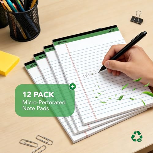 KAISA White Legal Pads Writing Pads 600 Sheets Recycled Paper 5"x8" Narrow Ruled Lined Paper Small Legal pad Perforated 50 sheets Hard Back Notepads Writing Tablet For Office Supplies Study (White 12pads) - color: White 12pad, size: 5x8inch