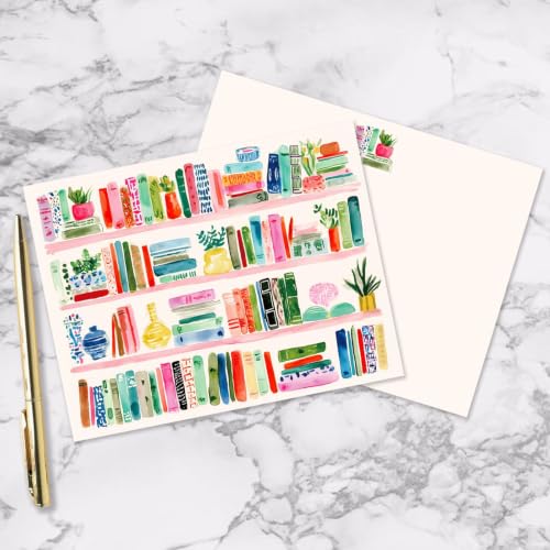 Whaline 24 Pack Bookshelf Stationery Cards with Envelopes Stickers Watercolor Plant Shelf Blank Note Cards Double-Sided Greeting Card for Housewarming Thank You Birthday
