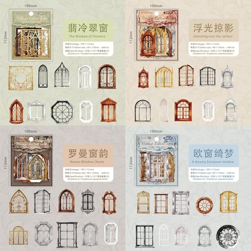 120 Pieces Vintage Window Frame Aesthetic Stickers for Scrapbooking | Waterproof PET Decals for Bullet Journals, Planners, Decorative Cutouts Stickers for Adult DIY Crafts - color: Vintage Lattice Tales