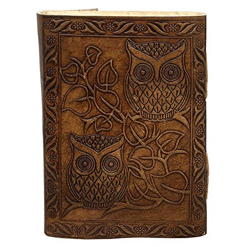 CREATIVE LEATHER ART Vintage Owl Leather Journal 8x6 Lock Notebook - color: Vintage Brown, size: 8 x 6 Inch