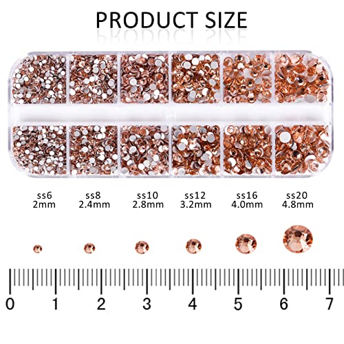 3792pcs Champagne Crystal Flatback Rhinestones Glass Diamantes Round Gems for Crafts Nail, Makeup, Clothes, Mixed 6 Sizes with Wax Pencil and Tweezer Kit(SS6~SS20) - color: Champagne