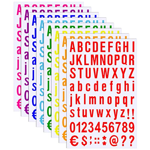 Zonon 8 Sheets Vinyl Letter Stickers, 1 Inch, 8 Colors Set | Self Adhesive Letters Numbers Kit, Mailbox Numbers Sticker for Mailbox, Signs, Window, Door, Cars, Trucks, Home, Business - color: 8 Colors Set, size: 1 Inch