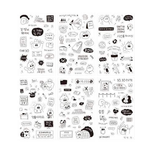 Monolike Little Doodle One Day Theme Sticker 6P Set - Aesthetic Removable Stickers for Journaling, Scrapbooking, Multicolor, Size: 4.33 x 5.51 inches - color: Little Doodle One Day 6p
