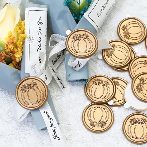 SWANGSA 50 Pack Fall Pumpkin Wax Seal Stickers, Antique Gold Self-Adhesive Envelope Seal Stickers for Halloween Thanksgiving Autumn Wedding Invitations Cards - size: 50 Pack, style: Fall Pumpkin