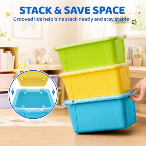 GAMENOTE 6 Quart Storage Bins with Lids, Macaron 6 Pack, Stackable Boxes - color: Macaron