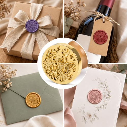 Butterfly Wax Seal Stamp, Animals Theme Brass Stamp with Wooden Handle - color: Butterfly