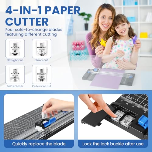 Paper Cutter, 12 Inch Rotary Trimmer, 5 Blades 4 Functions, Up to 6 Sheets Cut, with 2 Reversible Cutting Mats, Black Patent for Cardstock Scrapbooking - color: Black