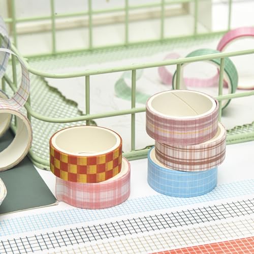 12 Rolls Grid Washi Tape Set Plaid Arts Adhesive Tapes Basic Patterns Decorative Masking Tape Sets for Craft, Kids, Scrapbook, DIY, Gift Wrapping (Style Four) - color: Style Four