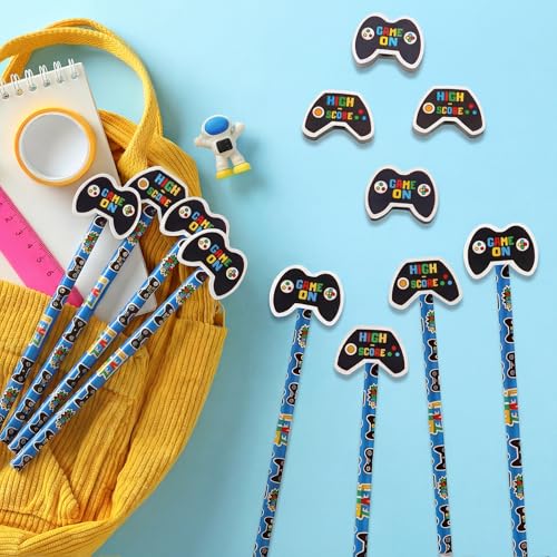 32 Pcs Blue Video Game Pencils with Eraser, Gaming Favors - color: Blue, style: Video Game