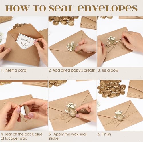 Dunzoom 50 Sets Wedding Invitations Wraps Set Envelopes, Classic, Brown - color: Light Brown, style: Classic
