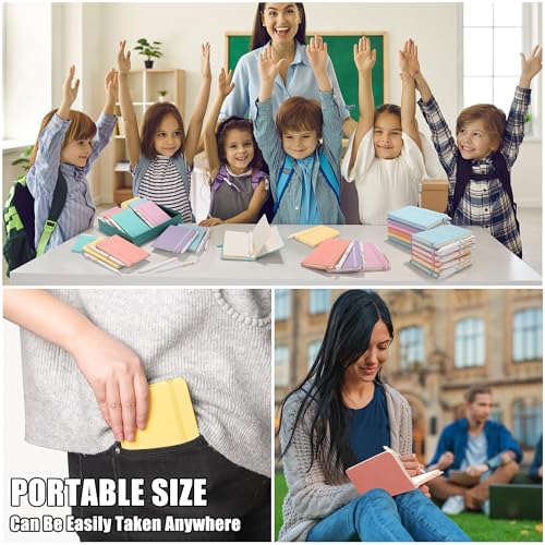 Aodaer 50 Sets Pocket Notebook Journal with Pens, 160 Pages, 3.5 x 5.5 Inch Mini Lined Journal Notebook A6 Leather Hardcover College Ruled Notepad with Pen Holder for School Office, Light Multicolor - color: Light Multicolor