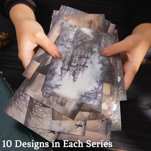 180Pcs Dark Fantasy Scrapbook Paper, Vintage Gothic Journal Ephemera Pack, Junk Journal Supplies for Scrapbooking Kit, with Glue Tape - color: Dark Fantacy