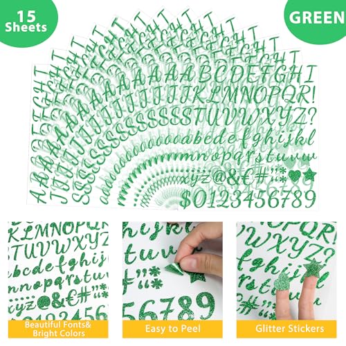 1245Pcs Gold Letter Stickers 15 Sheets Alphabet Stickers 1inch(Green) - color: Green