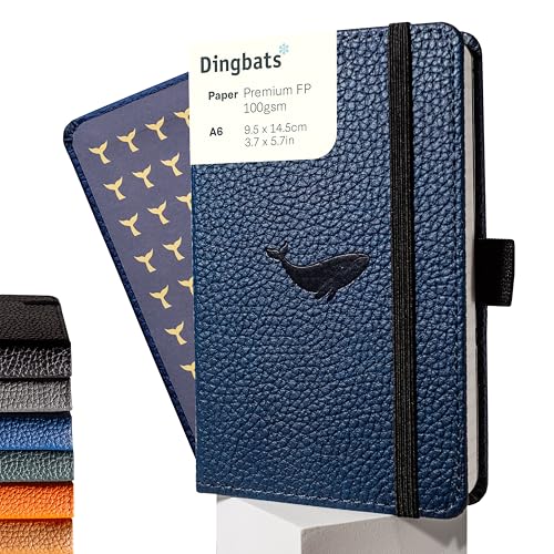 Wildlife A6 Grid Pocket Notebook - PU Leather Hardcover Small Journal for Work, Travel - Pocket, Elastic Closure, Pen Holder, Bookmark - color: Blue Whale, style: Squared