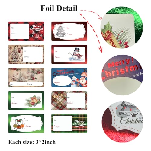 100 Count Large Foil Christmas Sticker Labels,Self Adhesive Gift Stickers Holiday Gift Name Decals for Present/Wrapping Paper Decorations - color: Gift Sticker 3