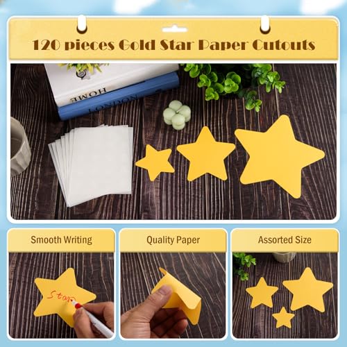 MixTeach 120 Pcs Gold Star Cutouts Assorted Sizes Paper Star Shapes Die Cut 6 4 2.5 Inches Yellow Star Classroom Decoration for Bulletin Board DIY Kids School Craft Projects Party Wall Decoration