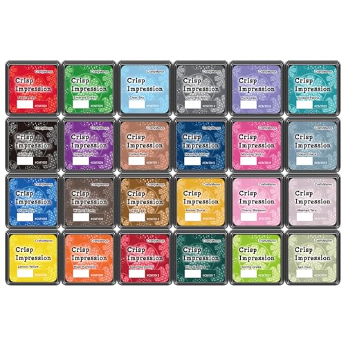 CraftyManor Crisp Impression Mini 24 Color Pigment Ink Pads Set for Stamps, Fingerprint Ink Pad, Stamp Pad for Scrapbook Paper & Stamps for Classroom & Clothing Stamp & Letter Stamps, Archival - color: Crisp 24 Color